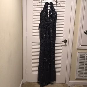 Grey Sequined Prom Formal Dress